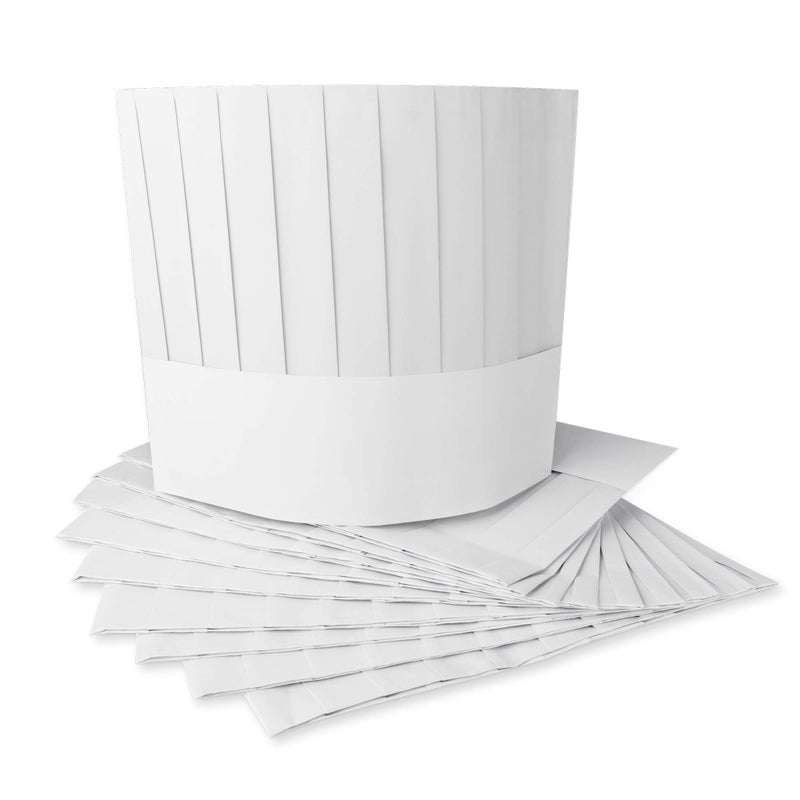 Super Z Outlet Disposable 9" Paper Chef Tall Hat Set for Home Kitchen, Food Restaurants, Classes (10 Pack) White - Image 1